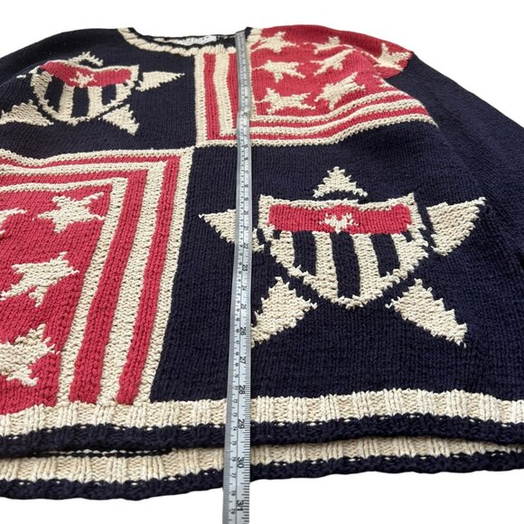 Vintage Jaeger Hand Knit Silk Blend Oversized Stars Stripes Flag Sweater Medium - Picture 11 of 11